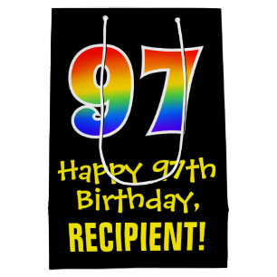 97e verjaardag: Leuk, Vet, Kleurrijk, Regenboog "9 Medium Cadeauzakje