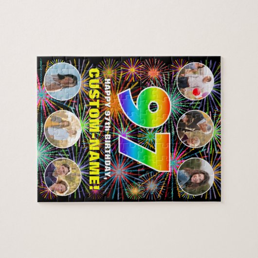 97e verjaardag: Leuke regenboog #, aangepaste naam Legpuzzel (Horizontaal)