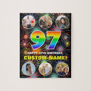 97e verjaardag: Leuke regenboog #, aangepaste naam Legpuzzel