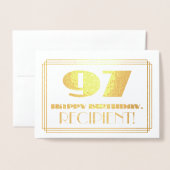 97e verjaardag; naam + Art Deco geïnspireerd look Folie Kaarten (Voorkant met envelop)