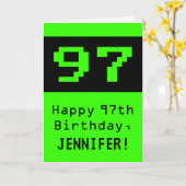 97e verjaardag: Nerdy / Geeky stijl "97" en naam Kaart (Gele Bloem)