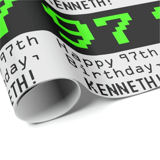 97e verjaardag - Nerdy / Geeky Style "97" en naam Cadeaupapier (Rol Hoek)