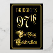 97e verjaardag Partij — Fancy Manuscript & de Naam Folie Uitnodiging (Voorkant)