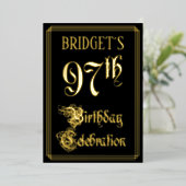 97e verjaardag Partij — Fancy Manuscript & de Naam Folie Uitnodiging (Staand Voorkant)