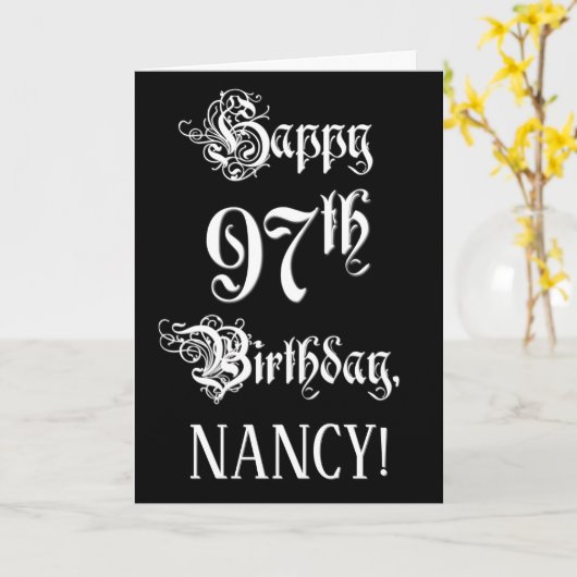 97e verjaardag: Prachtig, Eligant Schrift + Aangep Kaart (Gele Bloem)