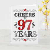 97e verjaardag Proost in rood wit zwart patroon Kaart (Gele Bloem)