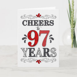 97e verjaardag Proost in rood wit zwart patroon Kaart
