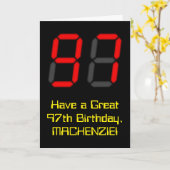 97e verjaardag: Red Digital Clock Style "97" + naa Kaart (Gele Bloem)