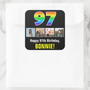 97e verjaardag: Regenboog "97"; Aangepaste foto's  Vierkante Sticker