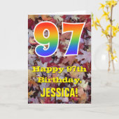 97e verjaardag; rustieke herfstbladeren; regenboog kaart (Gele Bloem)