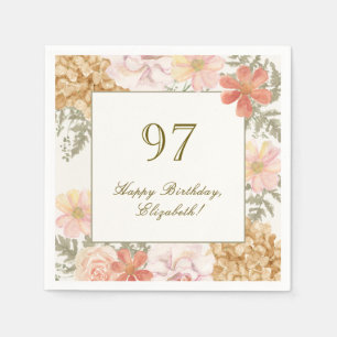 97e Verjaardag Servet Herfst Kleur Bloemen Ivoor