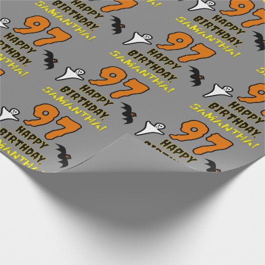97e verjaardag: Spooky Halloween Theme, Aangepaste Cadeaupapier (Hoek)