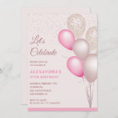 97e verjaardag uitnodigingen Pink Balloons Confett (Voorkant / Achterkant)