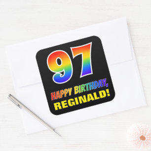97e verjaardag: Vet, Vun, Eenvoudig, Regenboog 97 Vierkante Sticker