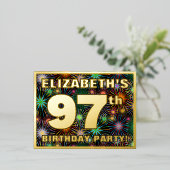 97e verjaardag: Vette, kleurrijke Fireworks-look Folie Uitnodiging Briefkaart (Staand Voorkant)