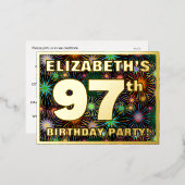 97e verjaardag: Vette, kleurrijke Fireworks-look Folie Uitnodiging Briefkaart (Voorkant / Achterkant)