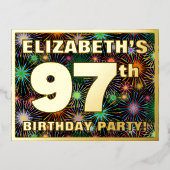 97e verjaardag: Vette, kleurrijke Fireworks-look Folie Uitnodiging Briefkaart (Voorkant)