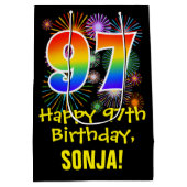 97e verjaardag: Vuurwerk Fun Pattern + Regenboog 9 Medium Cadeauzakje (Achterkant)