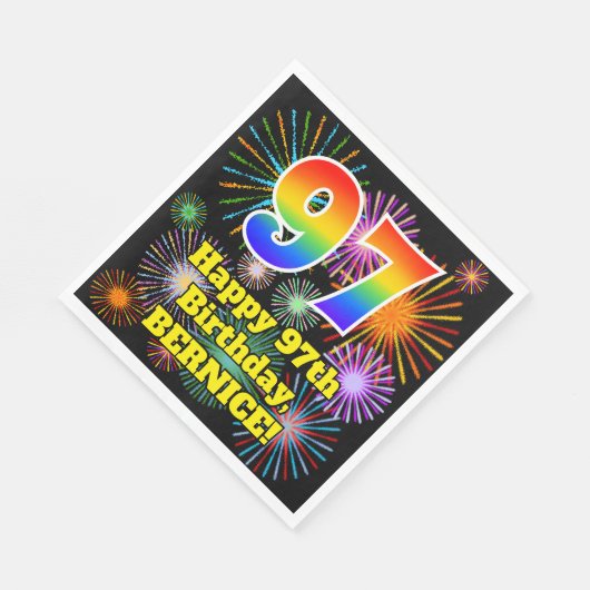 97e verjaardag: Vuurwerk Fun Pattern + Regenboog 9 Servet (Hoek)