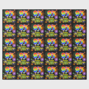 97e verjaardag: vuurwerk, regenboogblik # "97" cadeaupapier