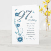97ste verjaardag in blauwgroen met bloemen en vlin kaart (Gele Bloem)