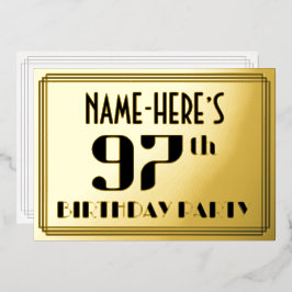 97ste verjaardagsfeest: Art Deco-look “97” en naam Folie Uitnodiging