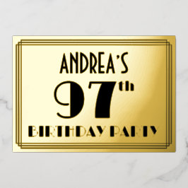 97ste verjaardagsfeest — Art Deco-look “97” + naam Folie Uitnodiging