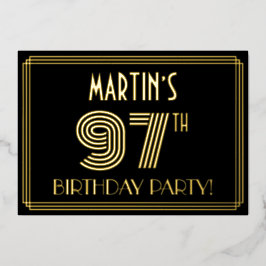 97ste verjaardagsfeest — Art Deco-stijl “97” + naa Folie Uitnodiging