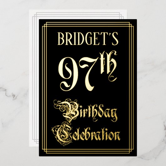97ste verjaardagsfeest — Fancy Script & Aangepaste Folie Uitnodiging (Voorkant / Achterkant)