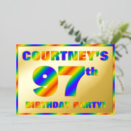 97ste verjaardagsfeest — Leuk, regenboog spectrum  Folie Uitnodiging
