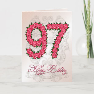97ste verjaardagskaart met rozen en bladeren kaart