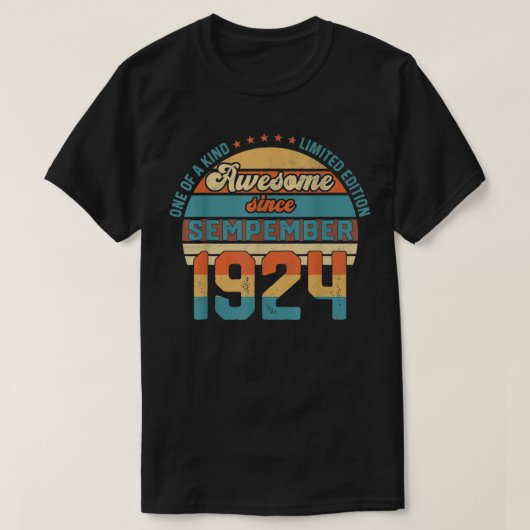97th Birthday Decorations September 1924 97 Years T-shirt (Design voorkant)