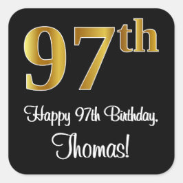 97th Birthday – Elegant Luxurious Faux Gold Look # Vierkante Sticker