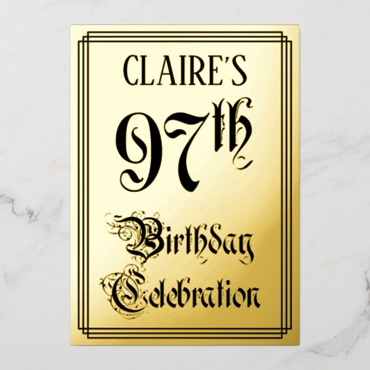 97th Birthday Party — Elegant Script + aangepaste Folie Uitnodiging (Voorkant)