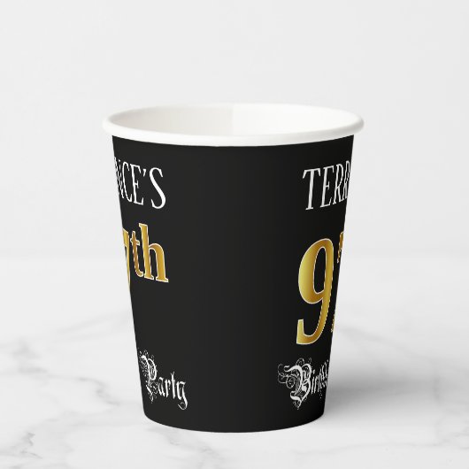 97th Birthday Party — Fancy script, Faux Gold look Papieren Bekers (Links)