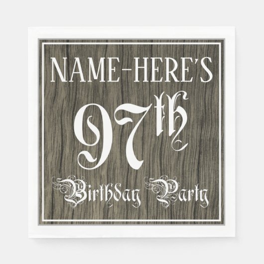 97th Birthday Party — Fancy script, Faux Wood Kijk Servet (Voorkant)