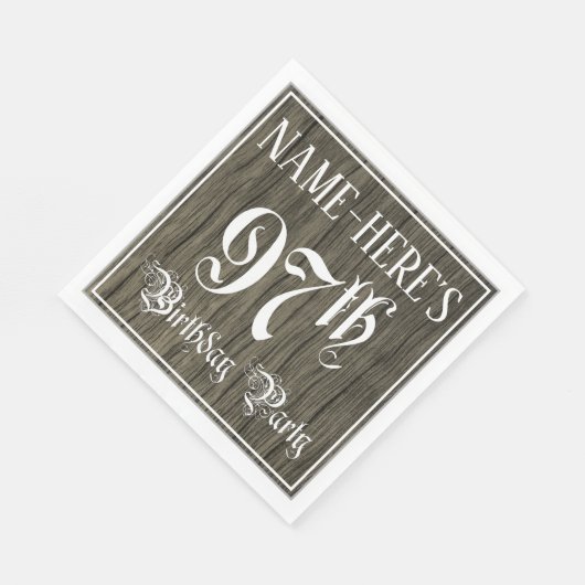 97th Birthday Party — Fancy script, Faux Wood Kijk Servet (Hoek)