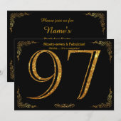 97th Birthday party, Gatsby styl, zwarte goudglitt Kaart (Voorkant / Achterkant)