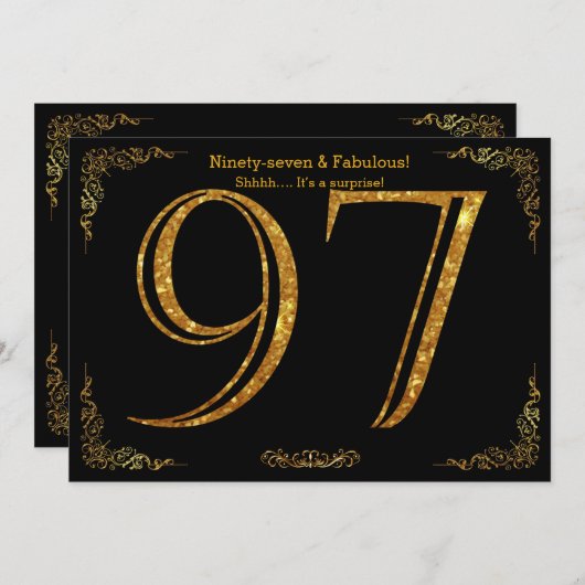 97th Birthday party, Gatsby styl, zwarte goudglitt Kaart (Voorkant / Achterkant)