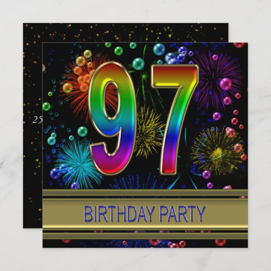 97th Birthday party Uitnodiging met bellen (Voorkant / Achterkant)