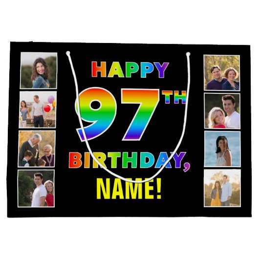 97th Verjaardag: Regenboogtekst, Aangepaste foto's Groot Cadeauzakje (Achterkant)
