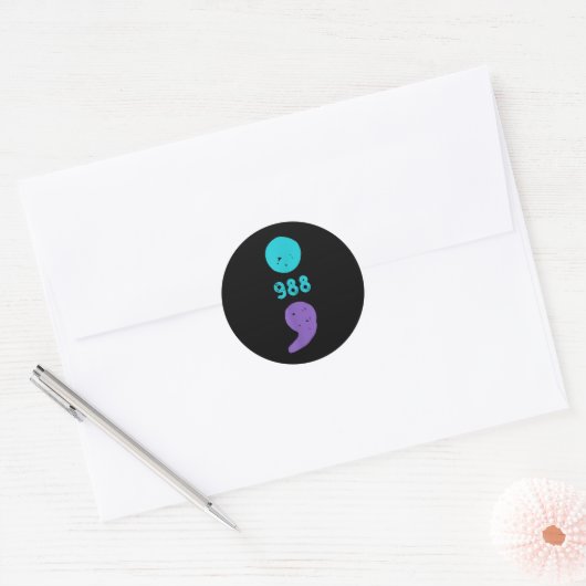 988 Semicolon Geestelijke Gezondheid S Zelfmoordpr Ronde Sticker (Envelop)