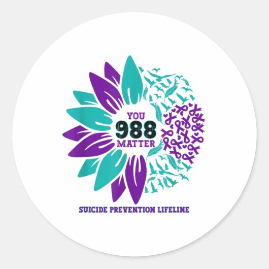 988 Suicide Prevention Awareness Semi-colon You Ronde Sticker (Voorkant)