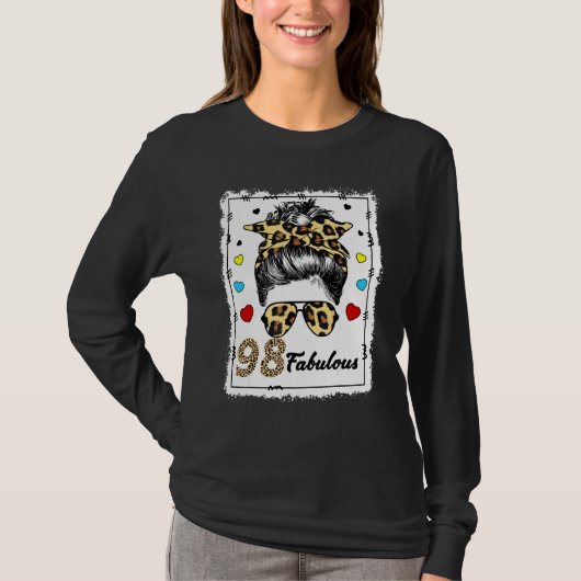98 Jaar Oud Fabulous Messy Bun Leopard 1924 Geboor T-shirt (Voorkant)