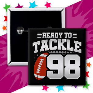 98 Jaar Oud Tackle Football Party 98ste Verjaardag Vierkante Button 5,1 Cm
