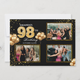 98 th Birthday Gold Silver Black Balloons Kaart