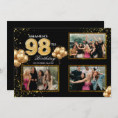 98 th Birthday Gold Silver Black Balloons Kaart (Voorkant / Achterkant)