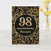 98e Birthday Black en Gold Floral Pattern Kaart (Gele Bloem)