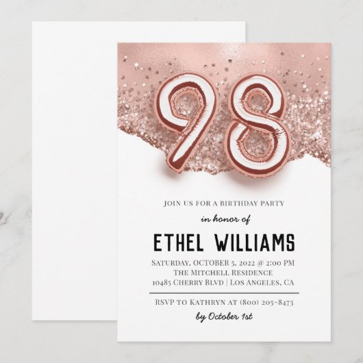 98e uitnodiging van de Birthday Party (Voorkant / Achterkant)