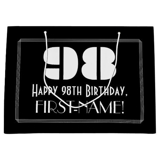 98e verjaardag ~ Art Deco Geïnspireerde look "98"  Groot Cadeauzakje (Voorkant)